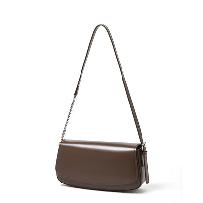 Cowhide Leather Baguette Saddle Shoulder Bag in Brown