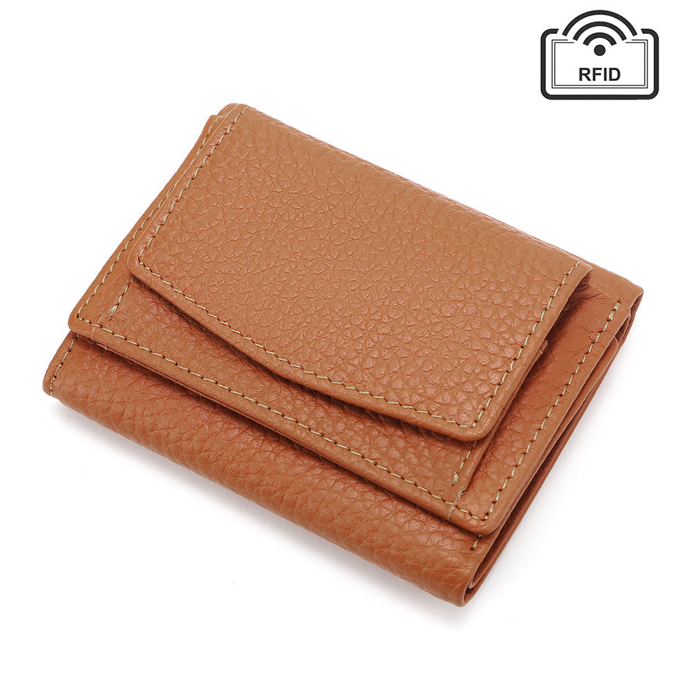 Cowhide Tri-Fold RFID-Blocking Wallet in Coffee