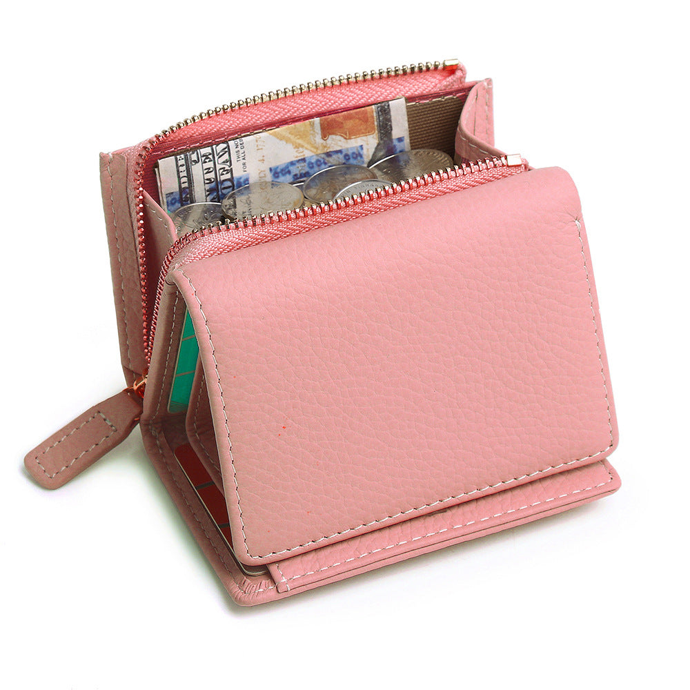 New peach leather wallet showing front pocket