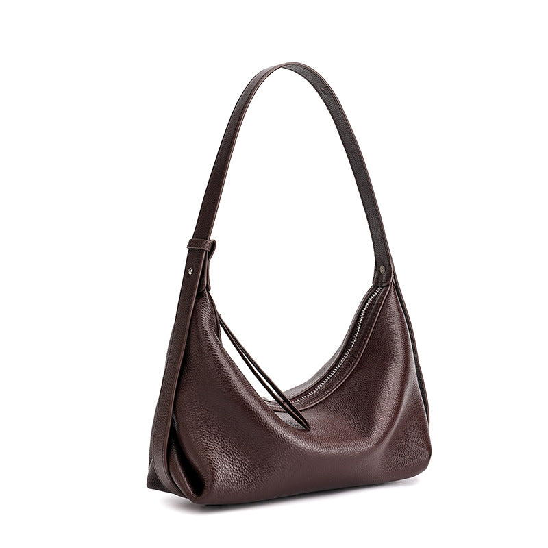 Top-Grain Cowhide Leather Hobo Bag in Coffee