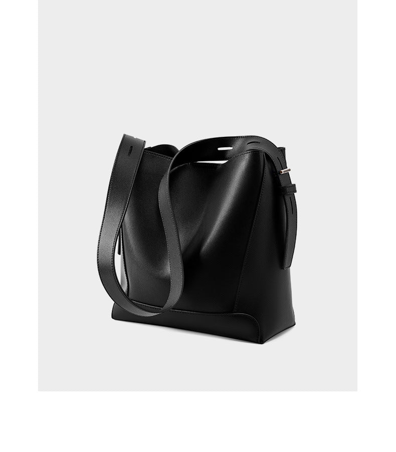 Genuine Leather Bucket Bag - Large Capacity Crossbody