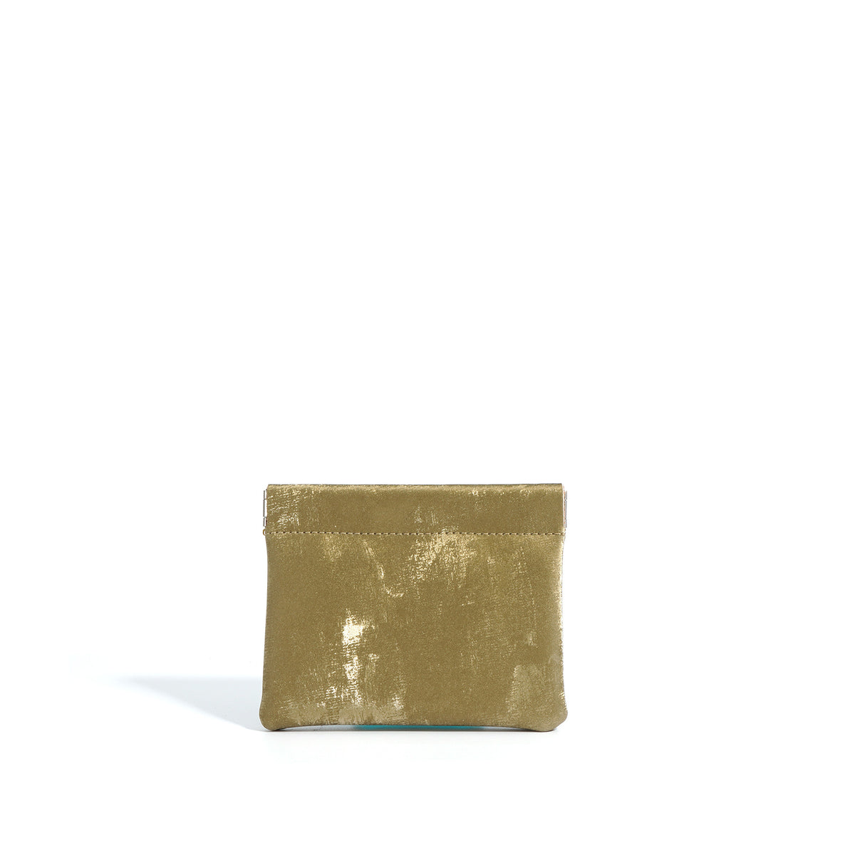 Satin Cowhide Mini Card Pouch with Spring Clasp Closure in Sage Green