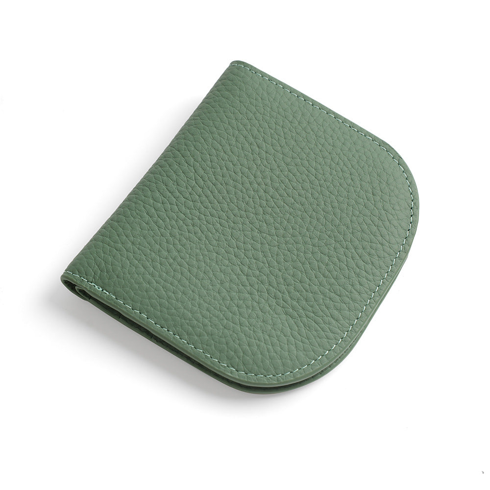 Cowhide Leather Compact Bifold Wallet in Jade Green