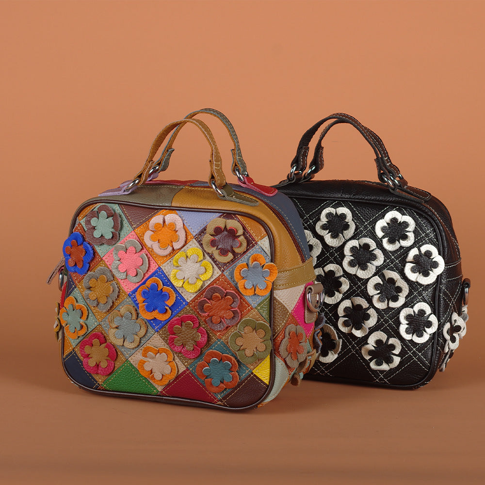 Open bag showing polyester lining and interior zip and slip pockets