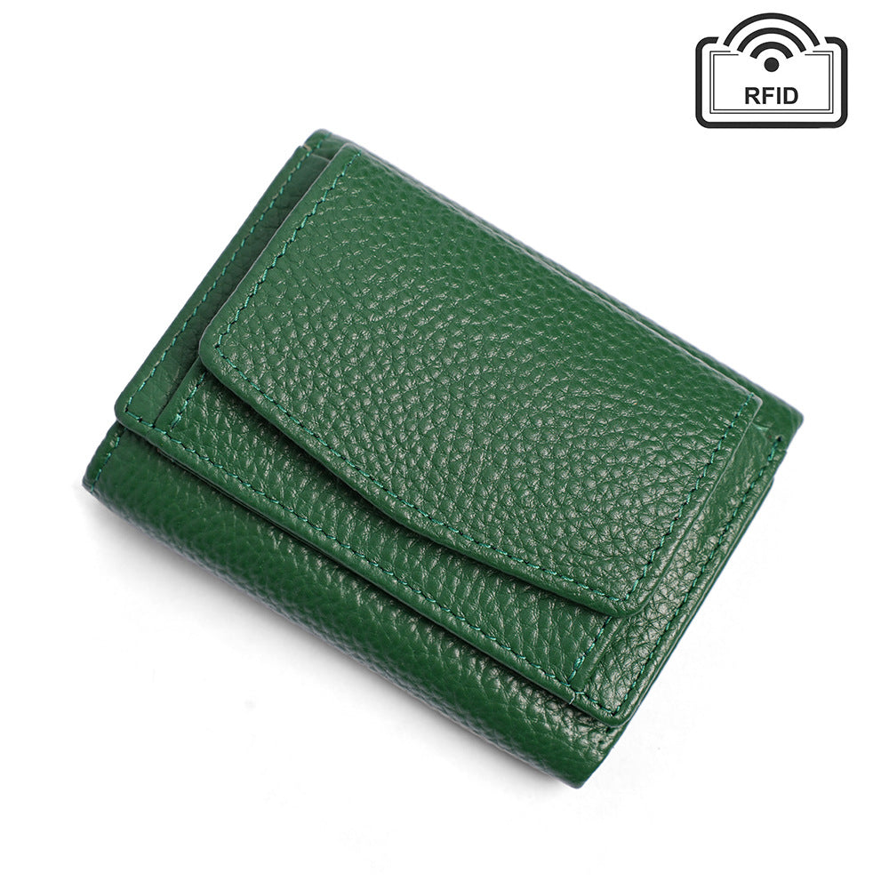 Cowhide Tri-Fold RFID-Blocking Wallet in Green