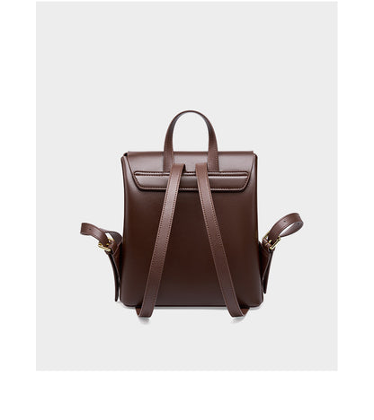 Back view of the dark brown backpack showing the two adjustable shoulder straps and top handle
