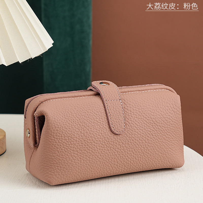 Top-Grain Cowhide Cosmetic Pouch – Color Options in Pebbled Leather - Pink