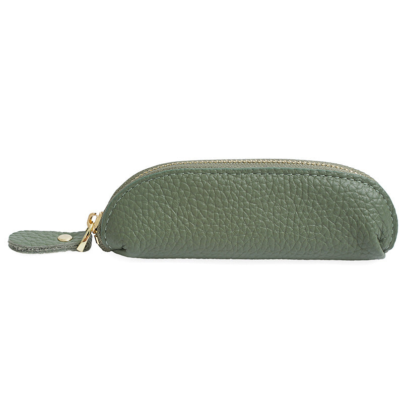 Genuine Leather Mini Coin Pouch with Zipper in Army Green