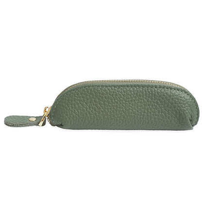 Genuine Leather Mini Coin Pouch with Zipper in Army Green
