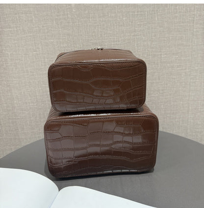Cowhide Croc-Embossed Cosmetic Pouch