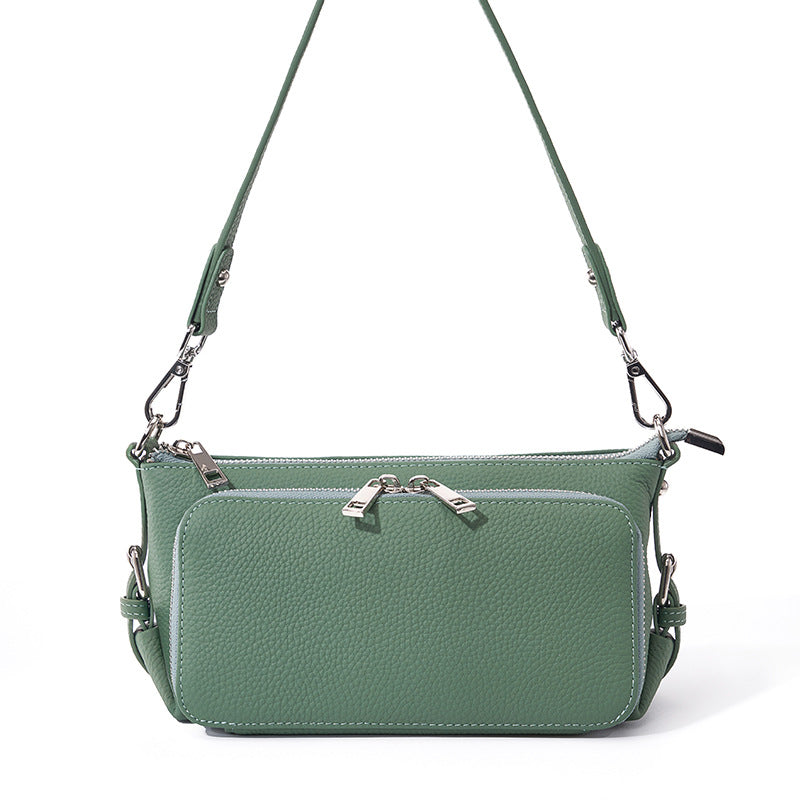 Top Grain Leather Crossbody Bag with 10 Card Slots in Avocado Green