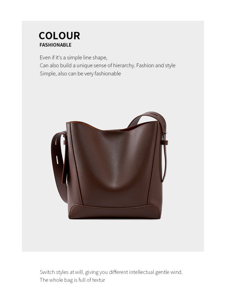 Genuine Leather Bucket Bag - Large Capacity Crossbody
