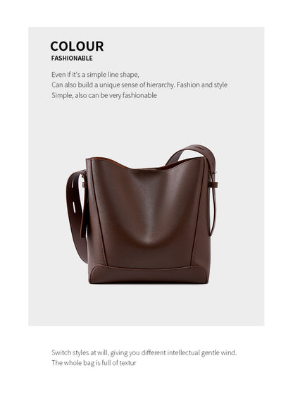 Genuine Leather Bucket Bag - Large Capacity Crossbody