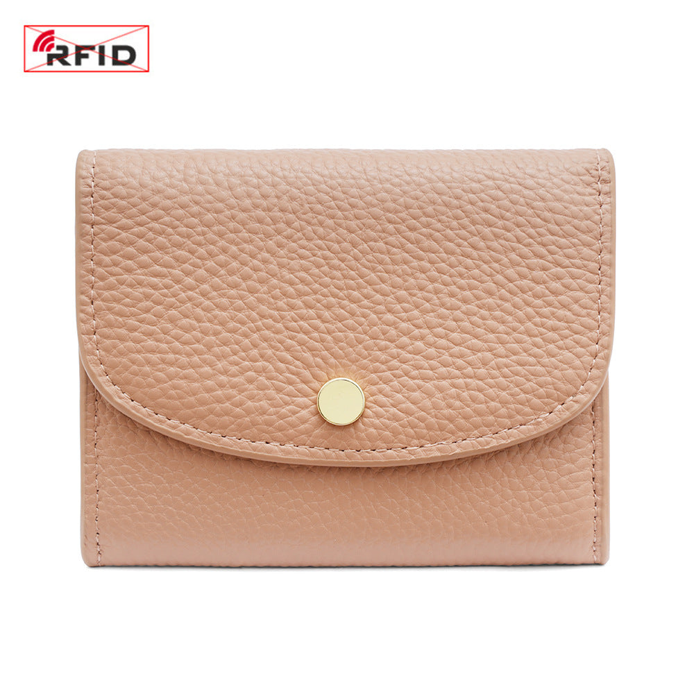 Cowhide Mini Coin Purse Wallet with RFID Card Slots in Pink