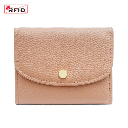 Cowhide Mini Coin Purse Wallet with RFID Card Slots in Pink