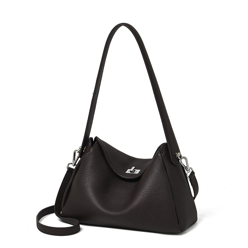 Pebbled Cowhide Leather Underarm Crossbody Bag in Coffee