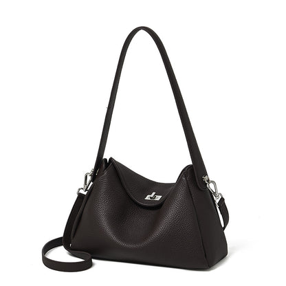 Pebbled Cowhide Leather Underarm Crossbody Bag in Coffee