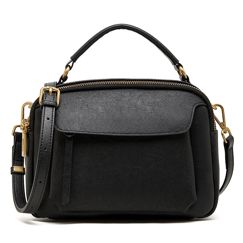 Top-Grain Cowhide Boston Crossbody Bag in Black