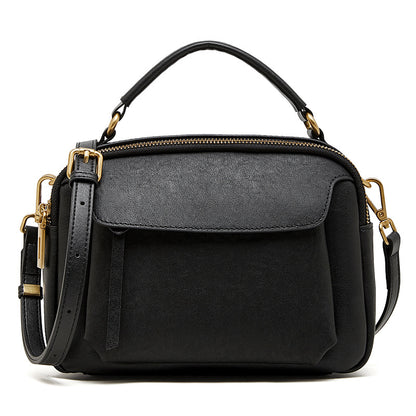Top-Grain Cowhide Boston Crossbody Bag in Black