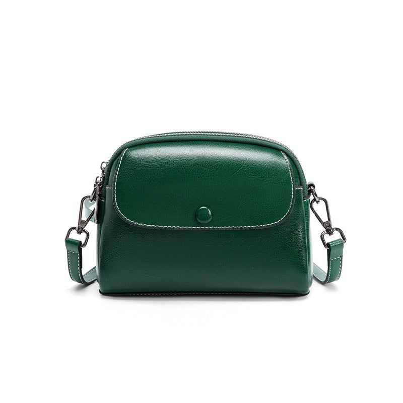 Cowhide Mini Crossbody Bag with Snap Flap, Oil-Waxed Leather in Avocado Green