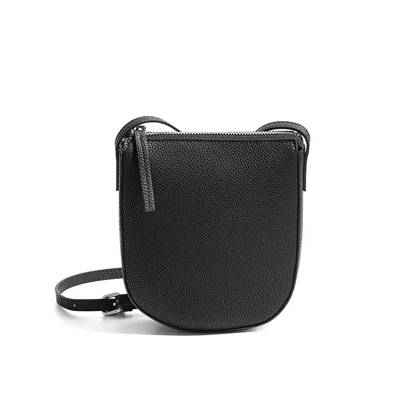 Cowhide Leather Mini Crossbody Phone Bag in Black