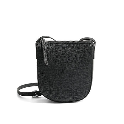 Cowhide Leather Mini Crossbody Phone Bag in Black