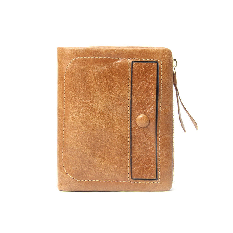 Top-Grain Cowhide Vintage Vertical Short Wallet in Earthy Yellow