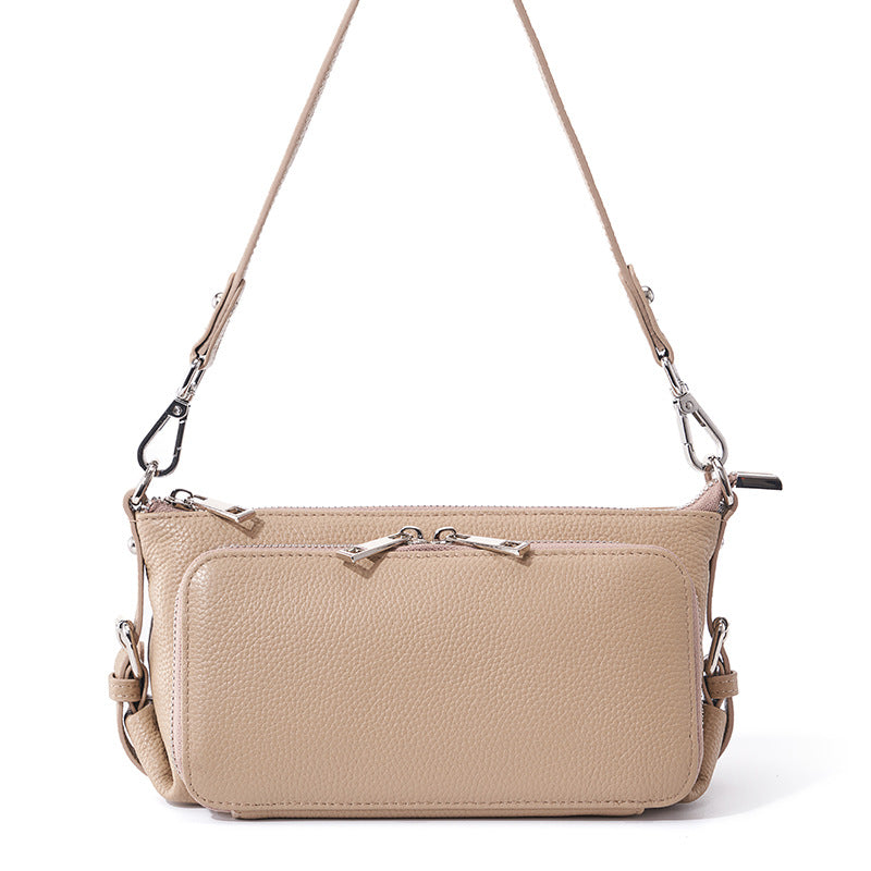 Top Grain Leather Crossbody Bag with 10 Card Slots in Light Apricot