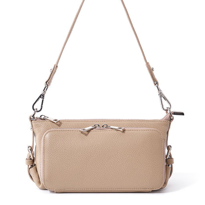 Top Grain Leather Crossbody Bag with 10 Card Slots in Light Apricot
