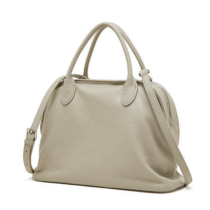 Cowhide Leather Small Bowling Tote Bag, Pebbled in Light Gray