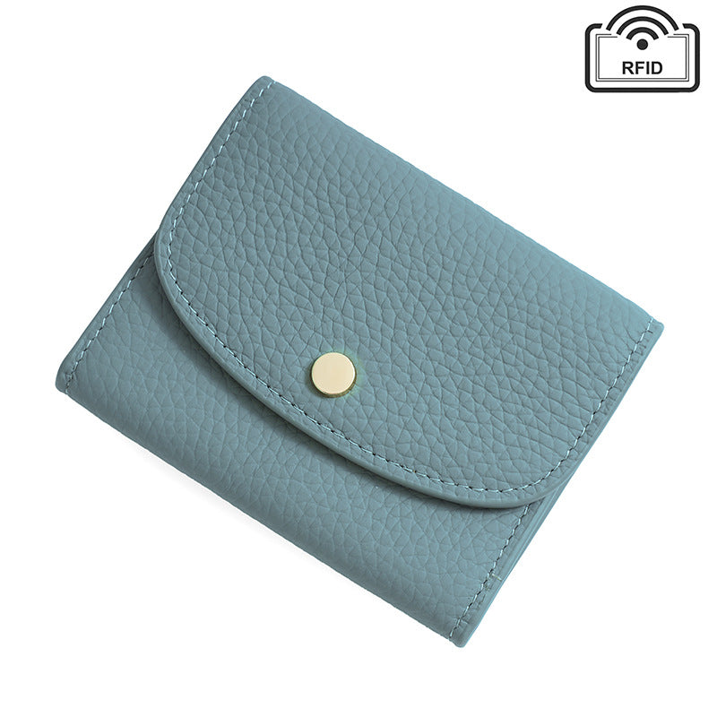 Cowhide Mini Coin Purse Wallet with RFID Card Slots in Light Blue