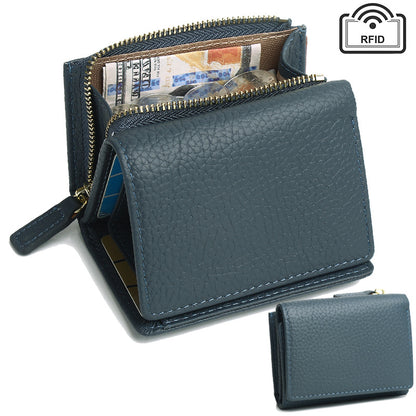 Genuine Leather RFID Small Wallet with Coin Pocket in Blue
