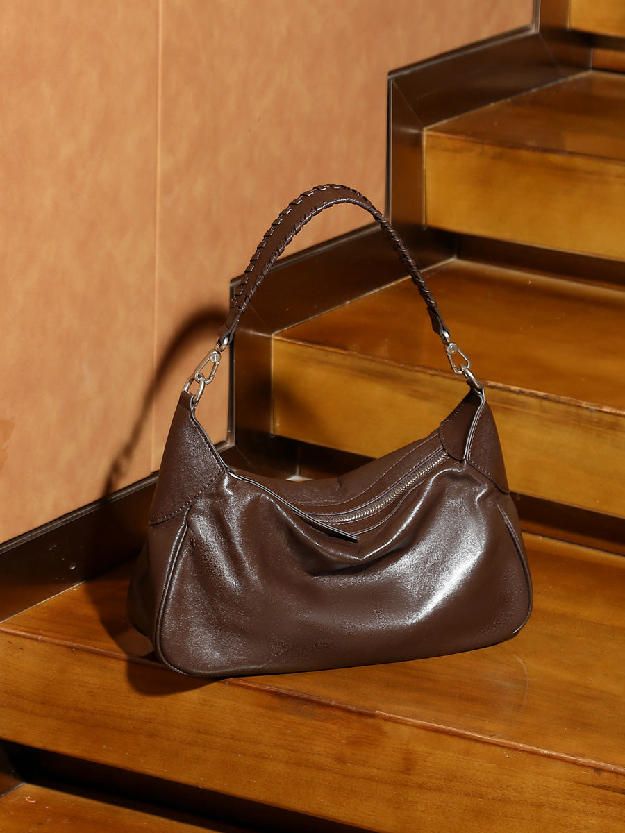 Dark brown hobo shoulder bag shown at an angled front view