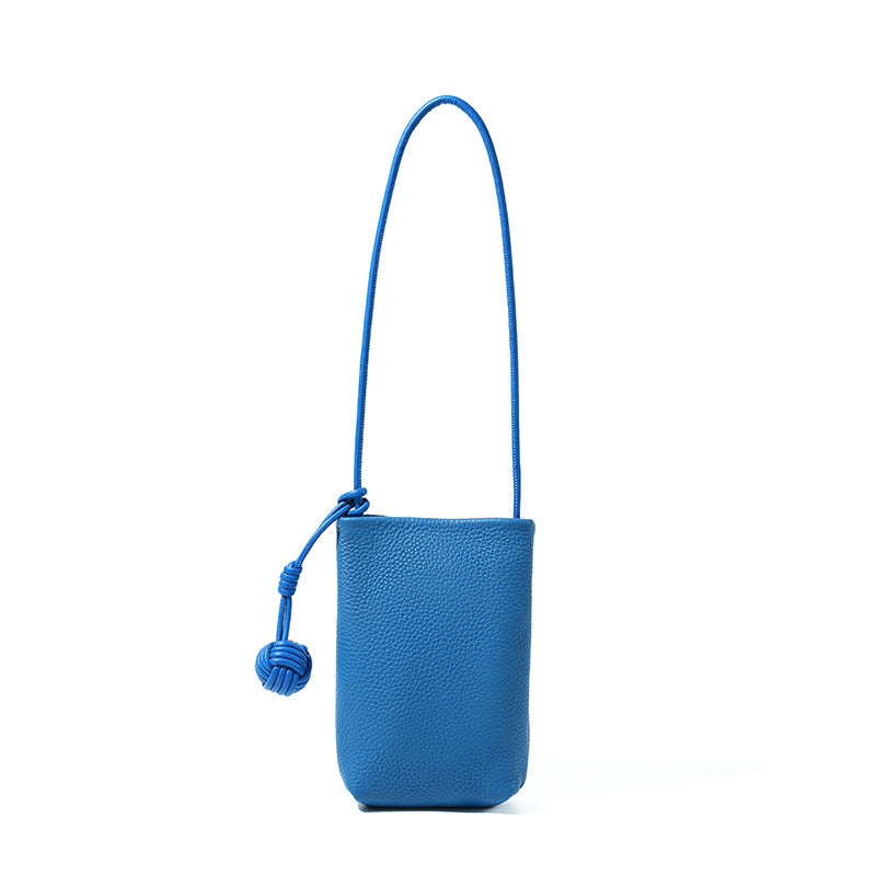 Cowhide Leather Micro Bucket Phone Crossbody Bag in Siren Blue