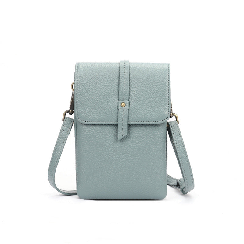 Cowhide Leather Micro Crossbody Phone Bag in Light Blue