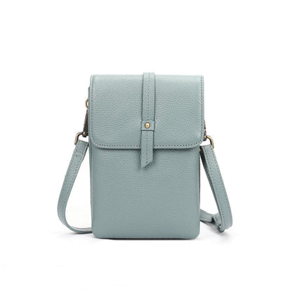 Cowhide Leather Micro Crossbody Phone Bag in Light Blue