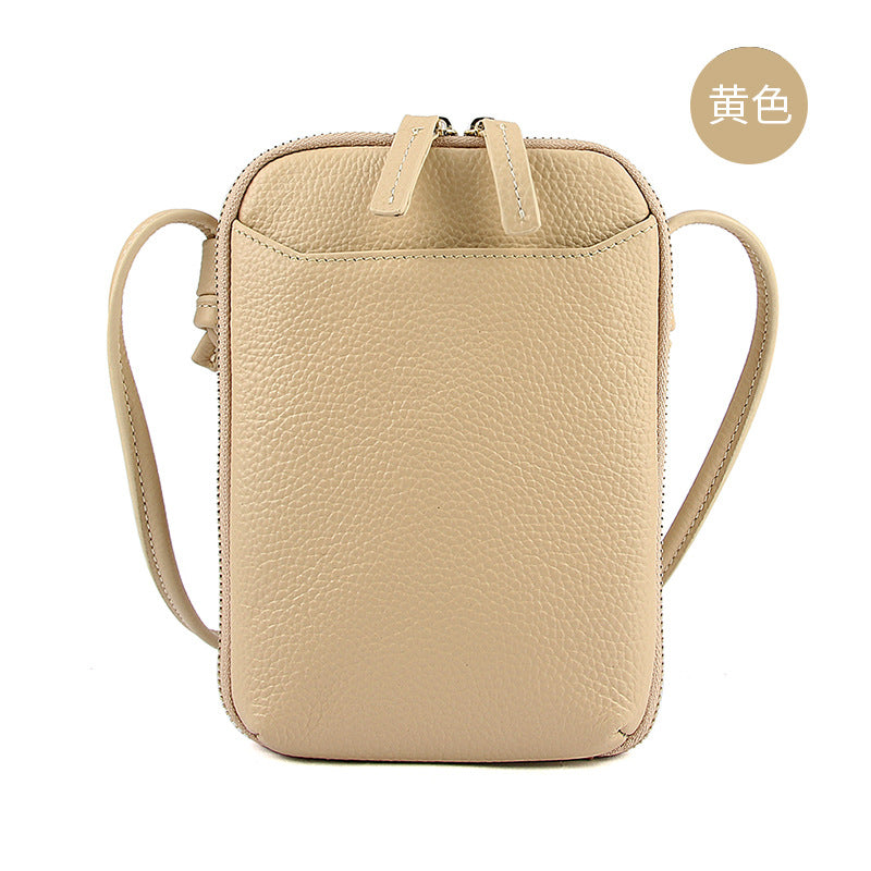 Cowhide Vertical Crossbody Phone Bag, Pebbled in Yellow