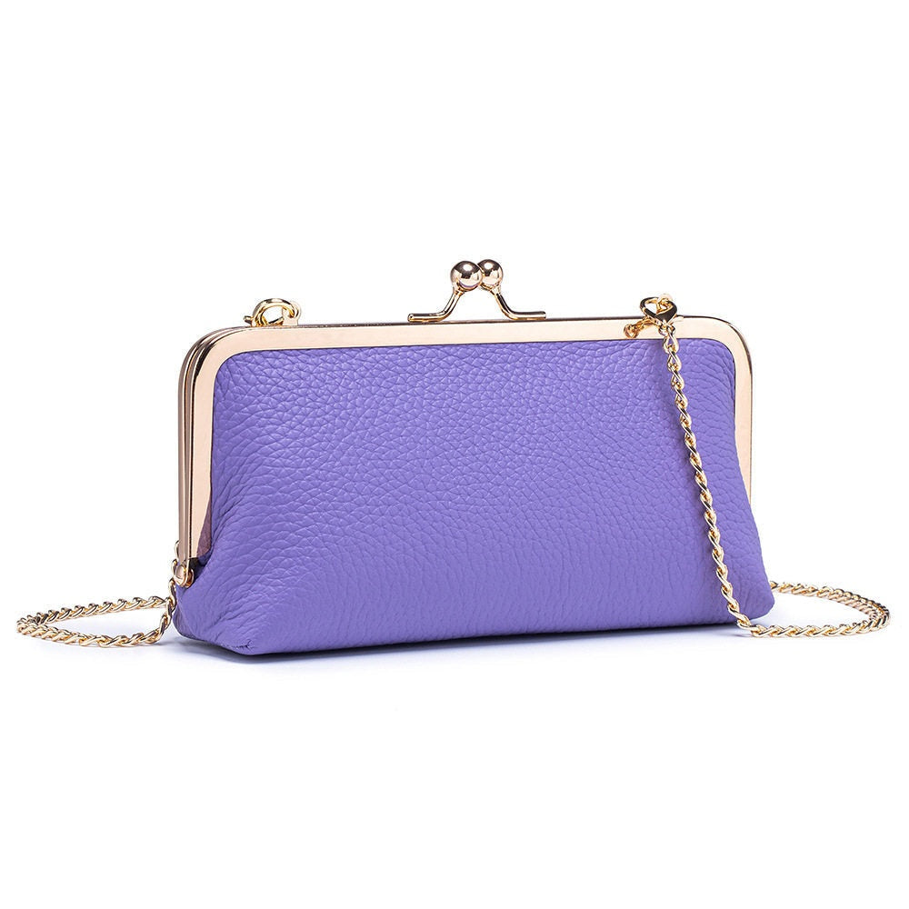 Top-Grain Cowhide Frame Crossbody Bag in Light Purple, Without Chain
