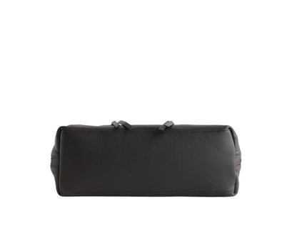 Close view of nubuck tote shape and shoulder handles