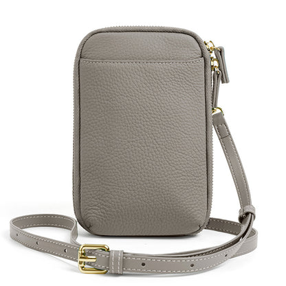 Cowhide Leather Phone Crossbody with Card Slots in Light Grey