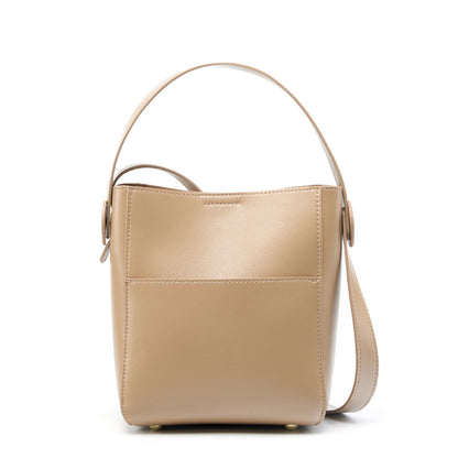Cowhide Leather Bucket Crossbody Bag in Apricot