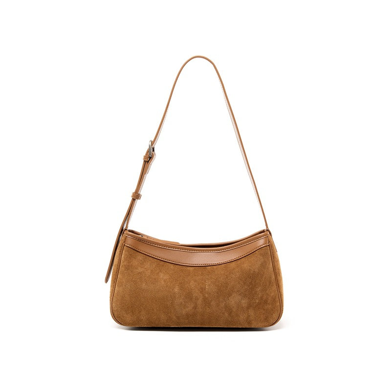 Suede and Cowhide Small Crossbody Bag in Caramel
