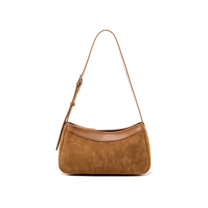 Suede and Cowhide Small Crossbody Bag in Caramel