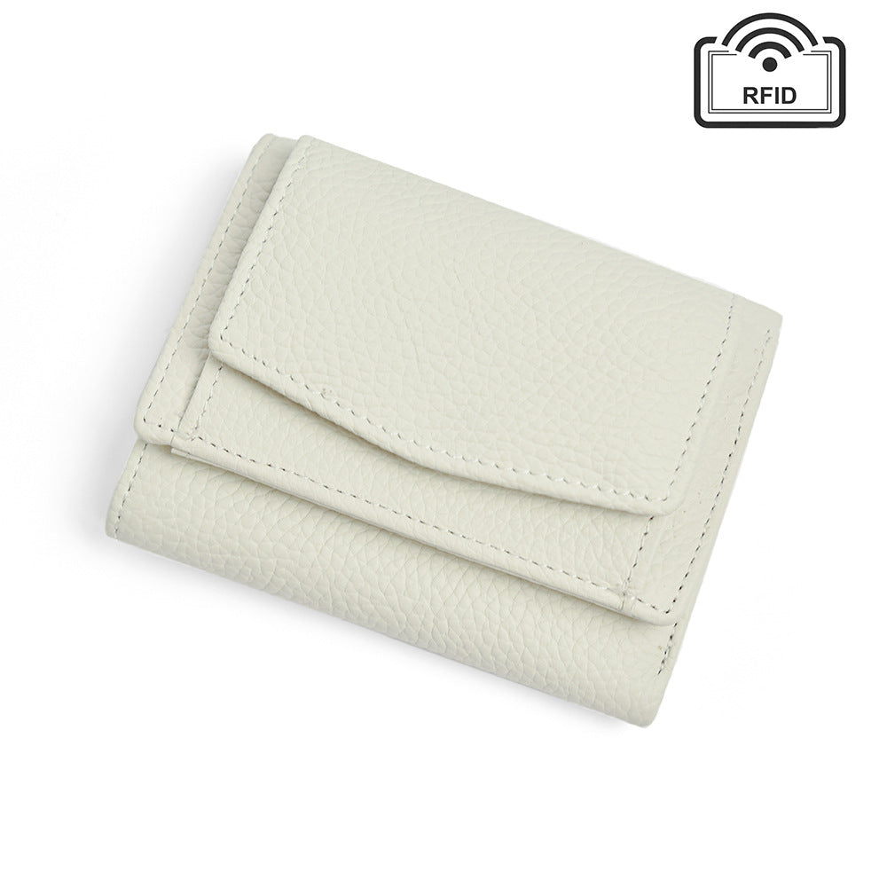 White pebbled leather wallet with folded flap