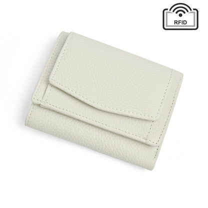 White pebbled leather wallet with folded flap