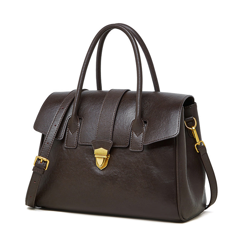 Top-Grain Cowhide Small Plus Satchel Bag in Coffee