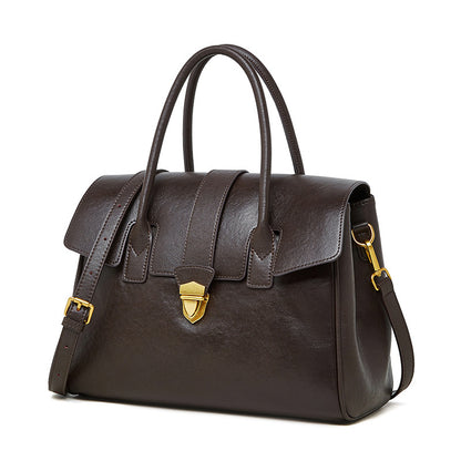 Top-Grain Cowhide Small Plus Satchel Bag in Coffee