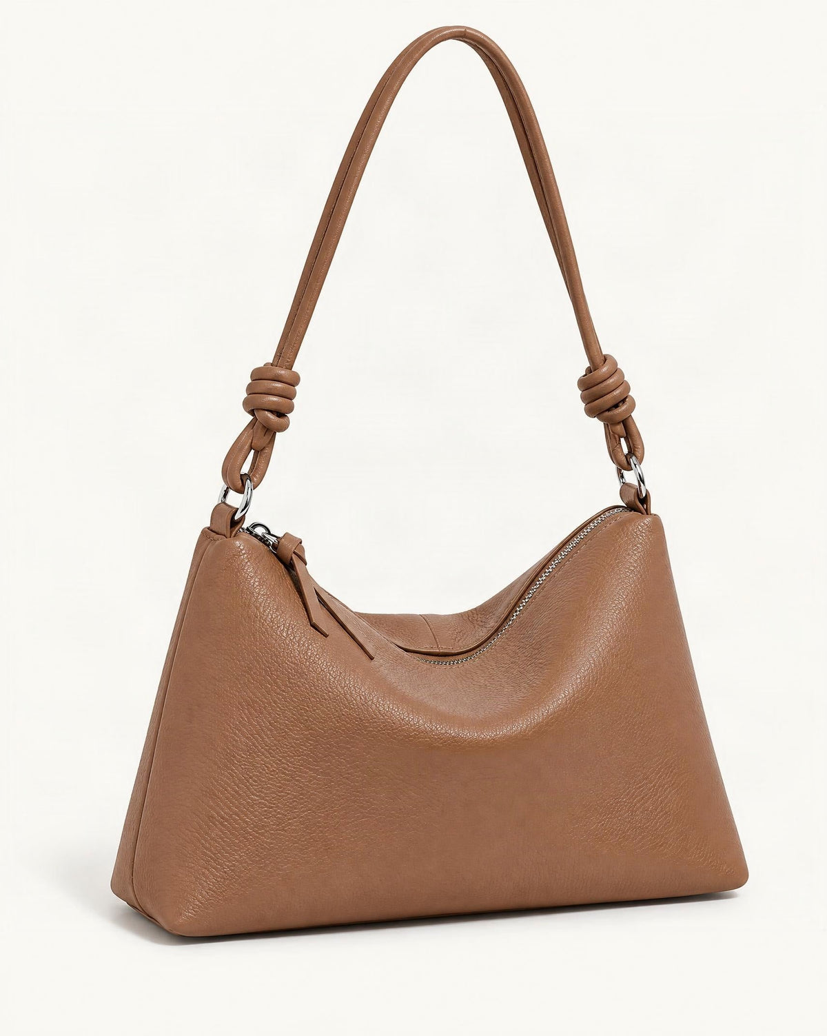 Pebbled Cowhide Leather Tote Shoulder Bag — front three-quarter view on a warm white background