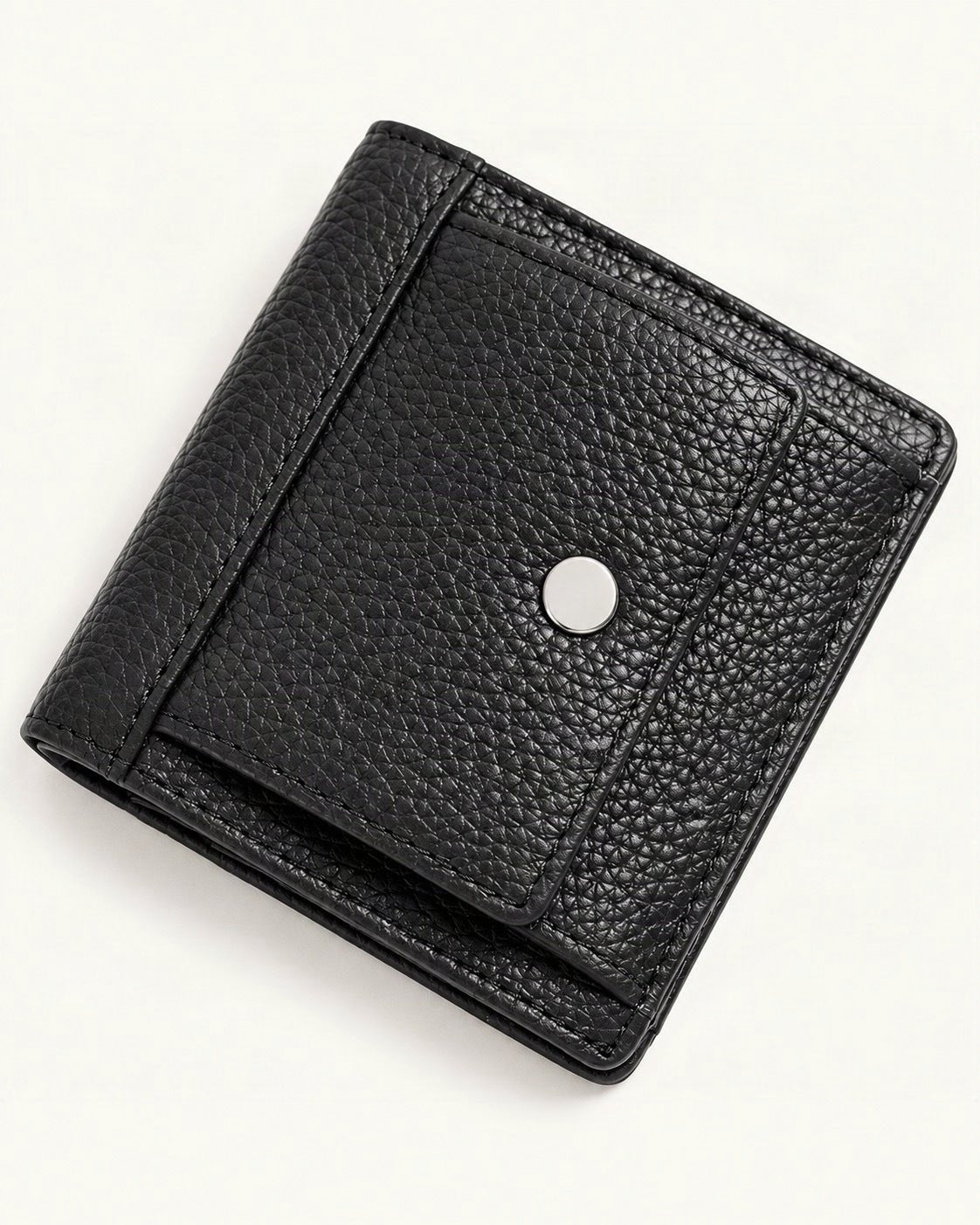 Top-Grain Cowhide Folding Wallet with Coin Pocket — front three-quarter view on a warm white background