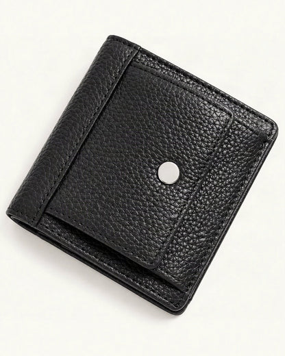 Top-Grain Cowhide Folding Wallet with Coin Pocket — front three-quarter view on a warm white background
